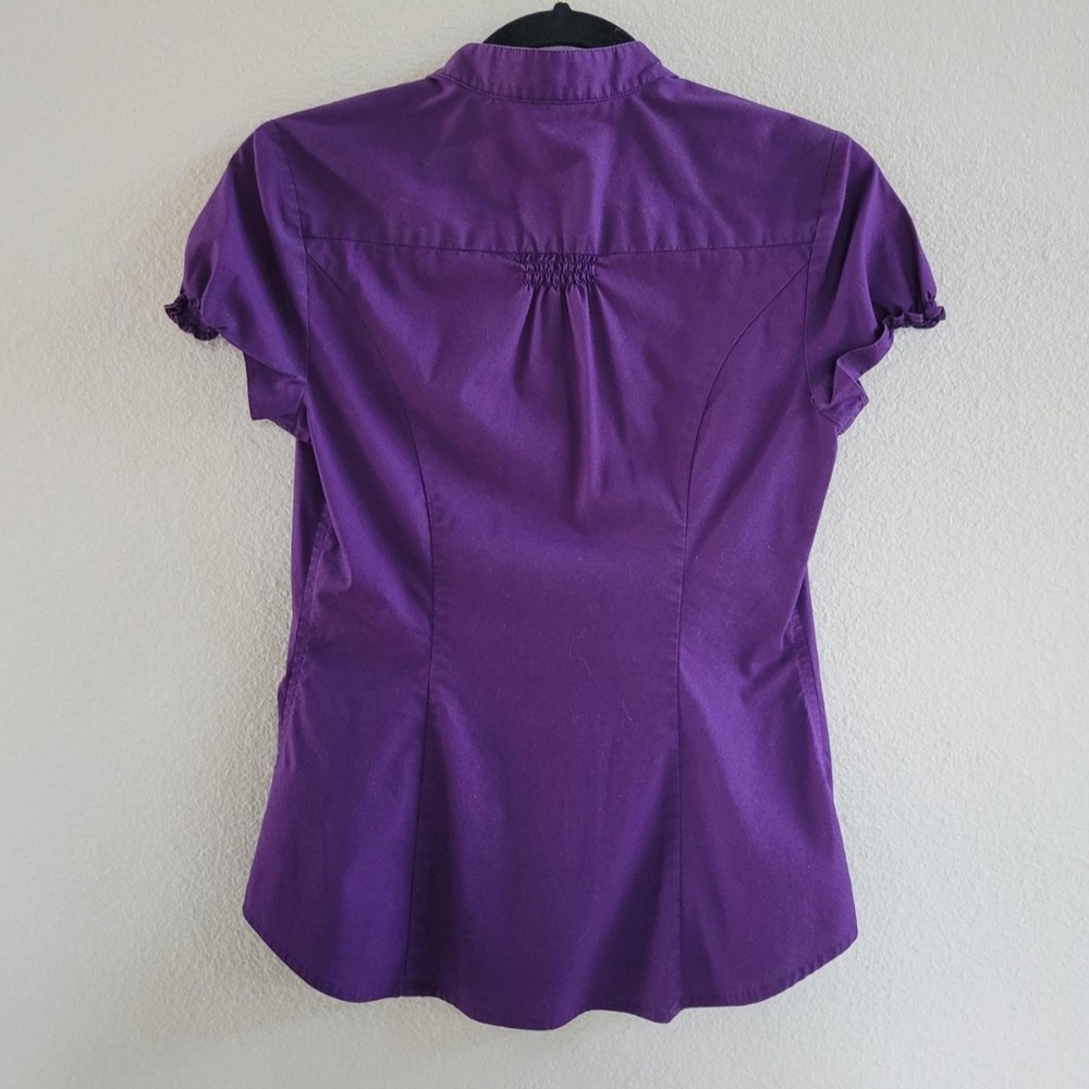 Express Purple Flutter Sleeve Ruffled Blouse - Picture 3 of 3